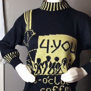 1980 Coffee Sweater Black Gold 5 O’Clock Made in USA